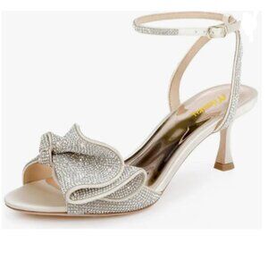 Milooey shoes Glitter Rhinestone Bow Crystal Ankle Strap High Heels Sandal